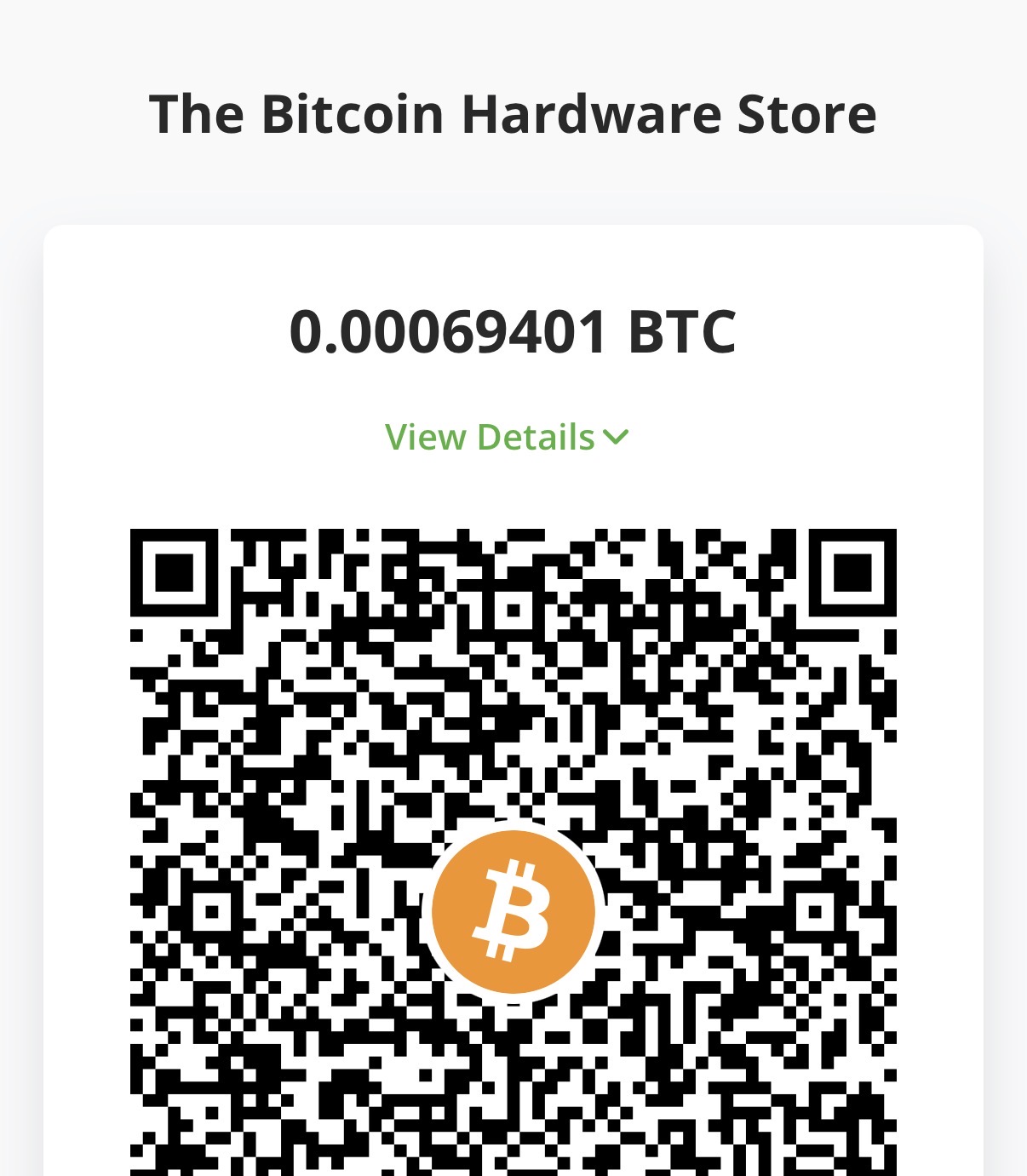 BTCPay checkout with a Bitcoin QR code